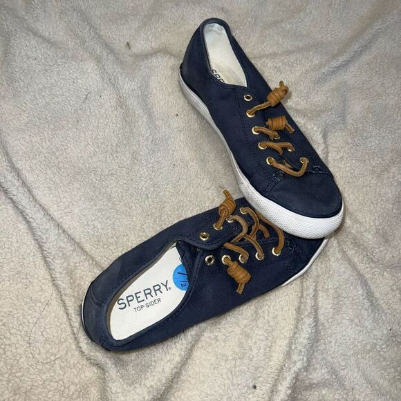 Sperry navy blue boat shoes with leather laces | Sz 7.5 - Picture 4 of 6